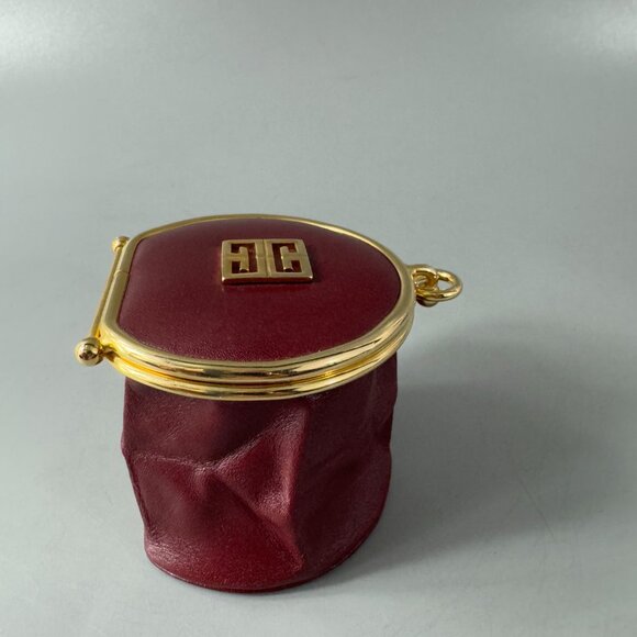 Authentic Vintage GIVENCHY Coin Case Wallet Purse 4G Logo Bordeaux Gold Leather - Picture 9 of 14